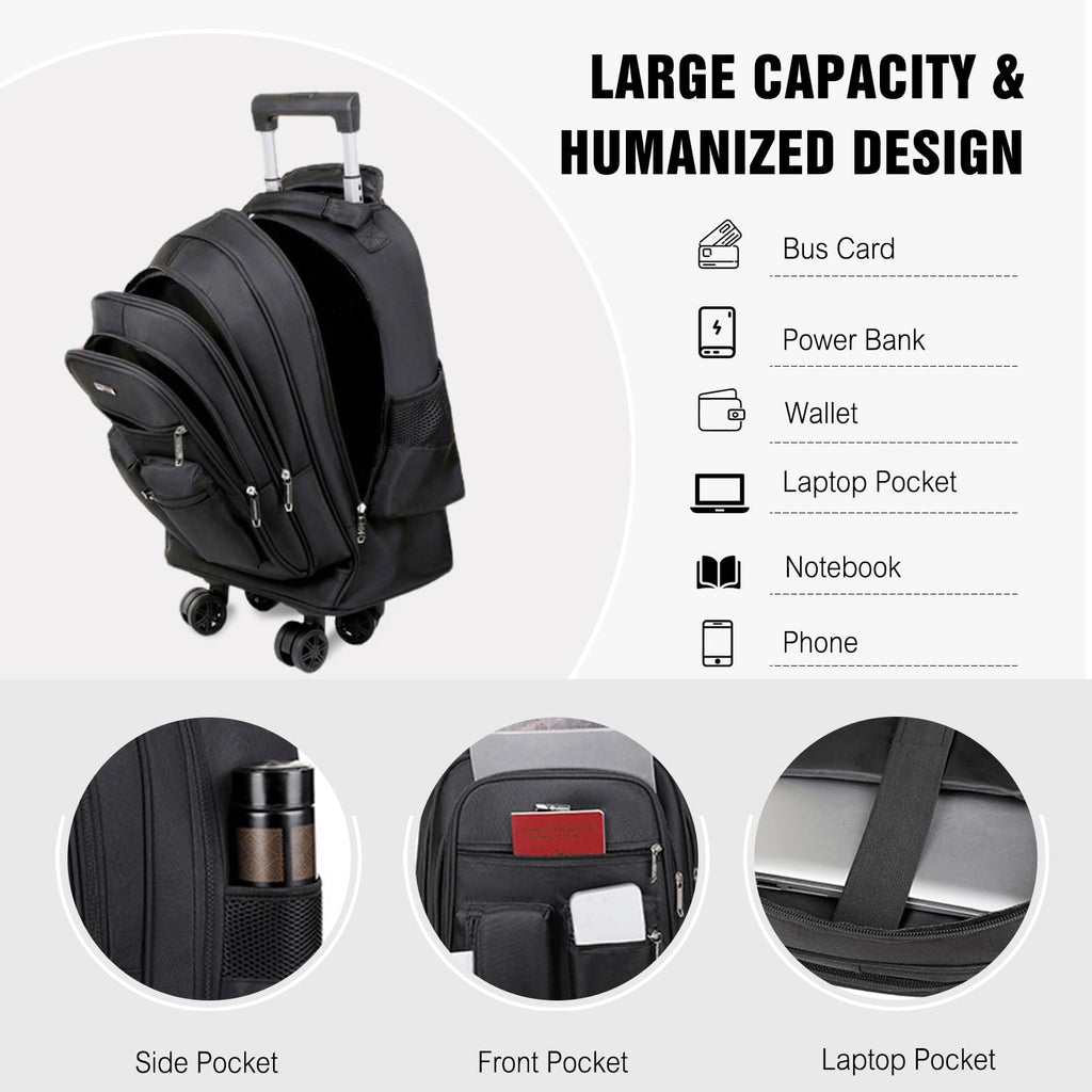 Rolling Backpack with Silent Wheels Black O948743