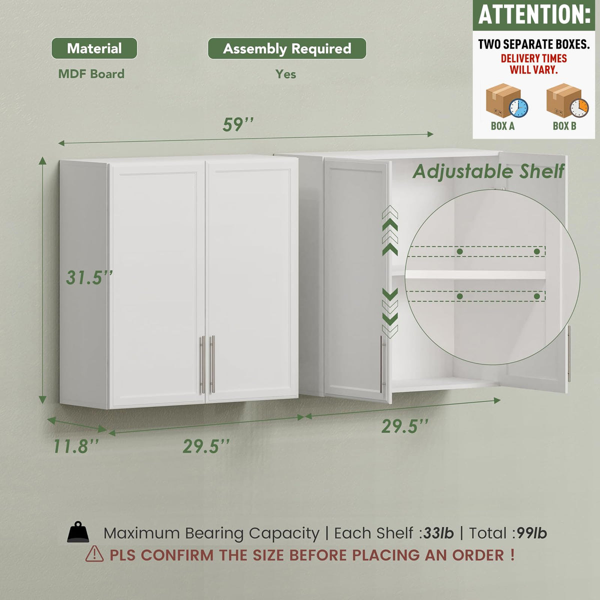 White Wall Cabinet with Adjustable Shelf F2480