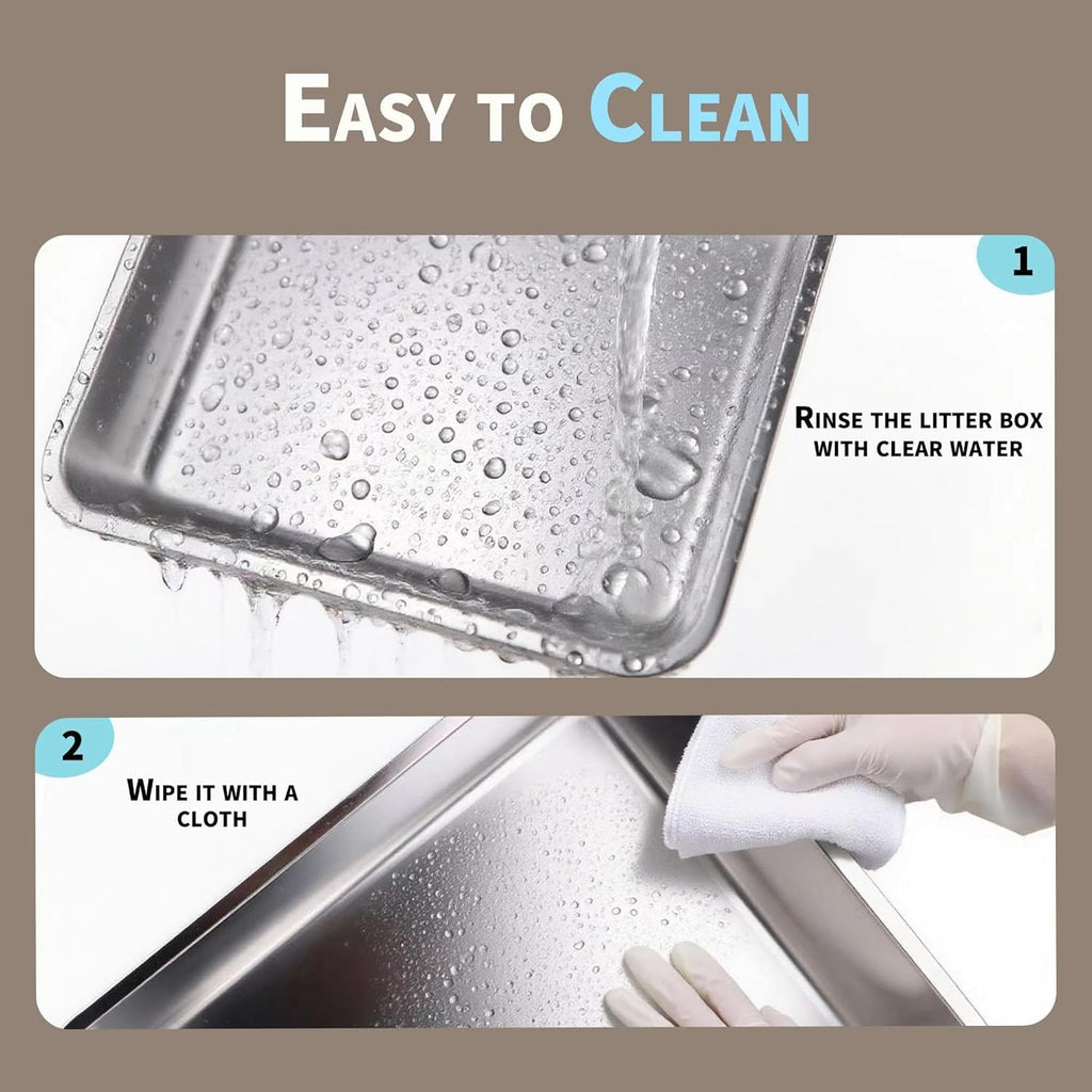 Large Stainless Steel Enclosed Cat Litter Box with Lid and Scoop G6065