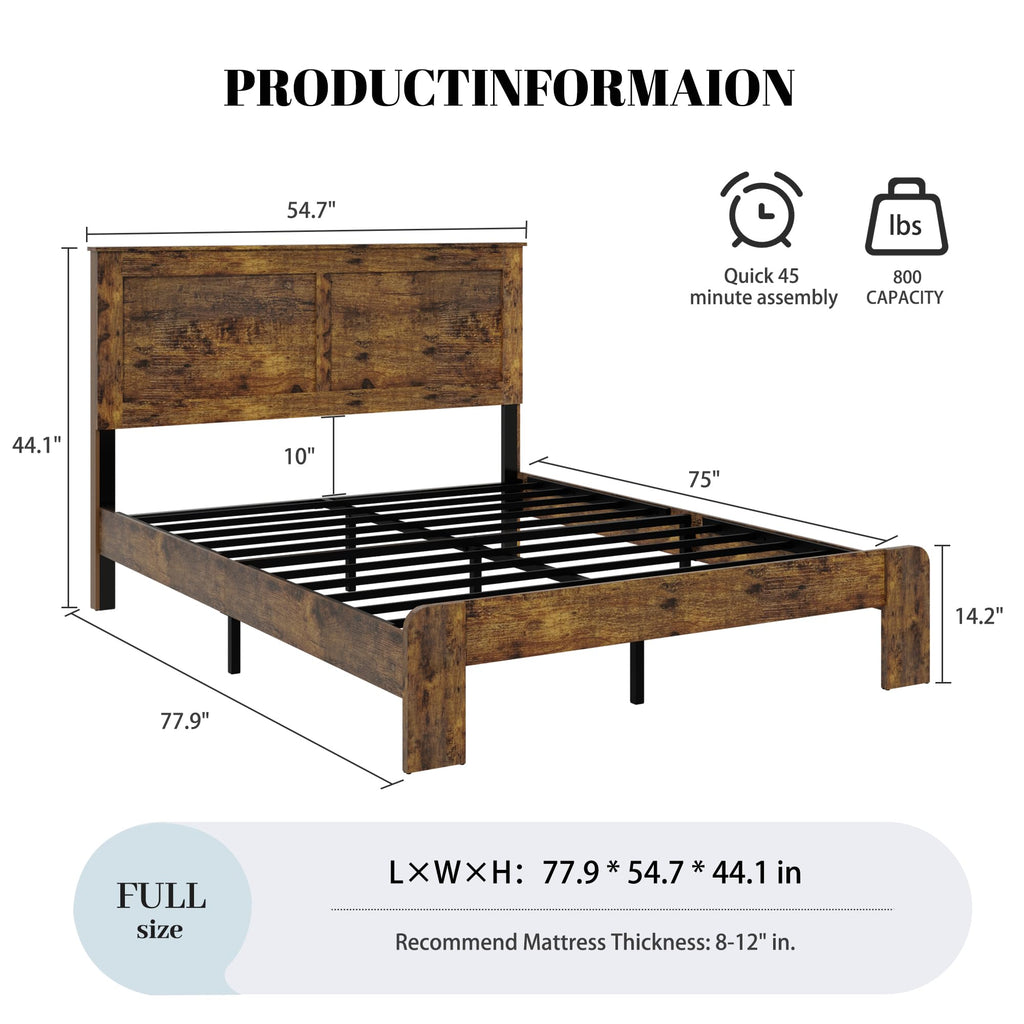 Farmhouse Wood Bed Frame with Headboard and Footboard D36615