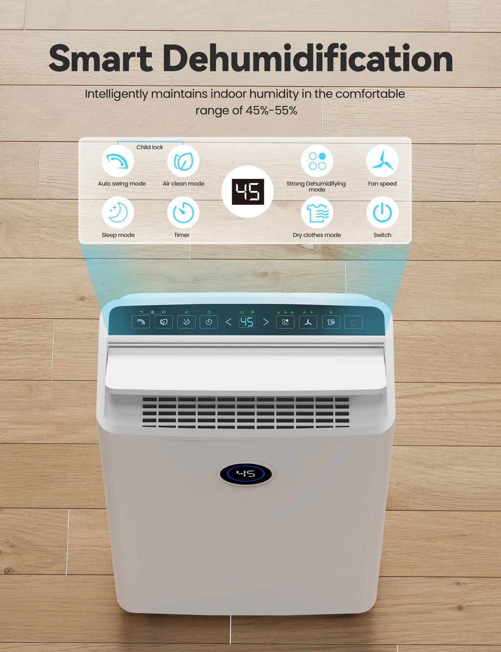 4500 Sq. Ft 50-70 Pints Dehumidifier with Drain Hose and 5L Water Tank M5590