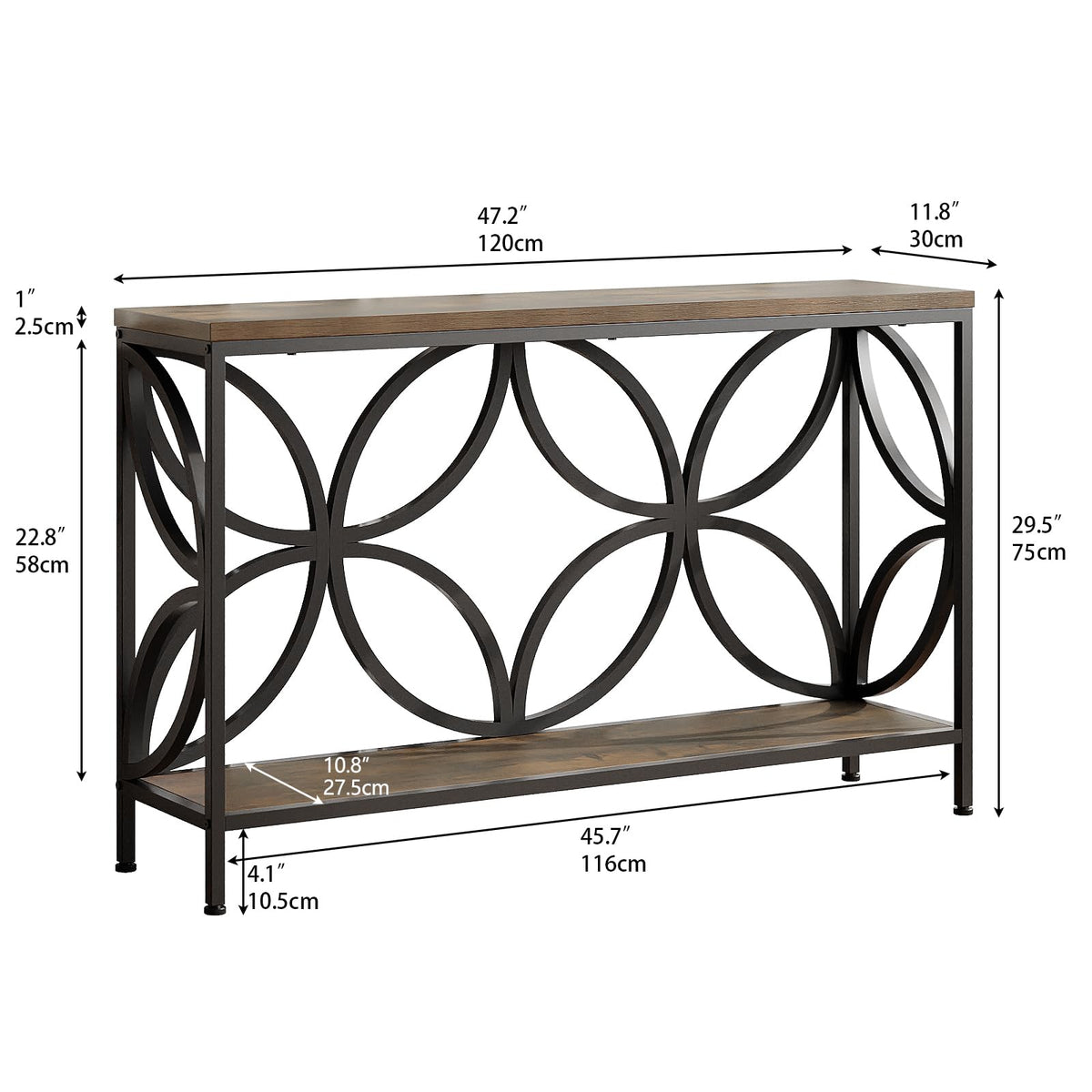 Narrow Sofa Table 47.2 Inch Industrial Console Table with Storage R99988
