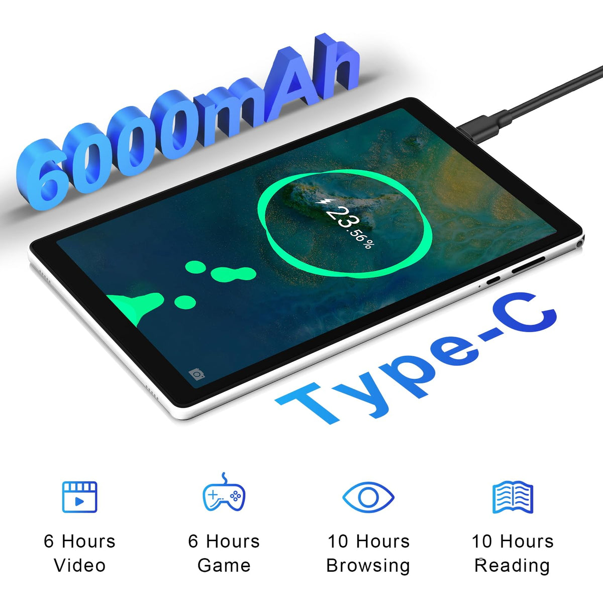 10 Inch Android Tablet 2GB RAM 32GB Storage Silver M30115