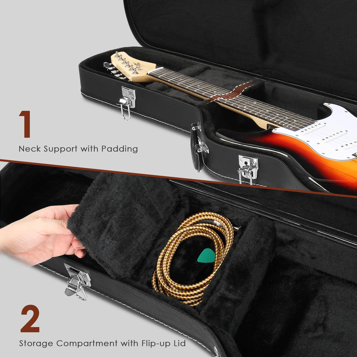 39 Inch Wooden Electric Guitar Hard Case with Soft Lining, Black Z17356