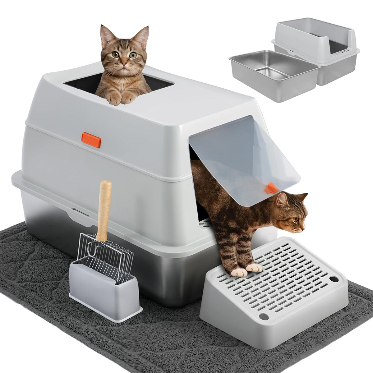 Stainless Steel Extra Large Top Entry Cat Litter Box Set J599