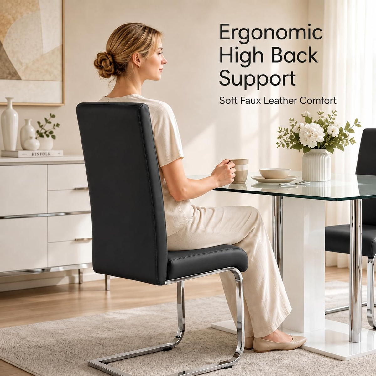 Dining Chairs Set of 2 High Back Black E166129