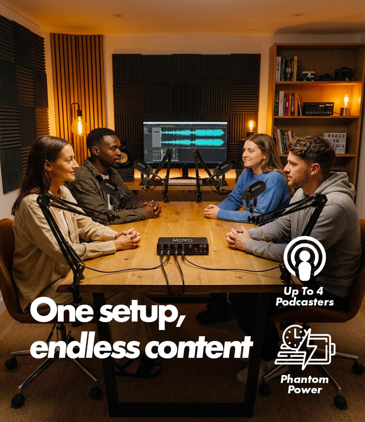 4-Person Podcast Equipment Bundle with 4-Channel USB Audio Interface and 4 Dynamic Microphones I8910