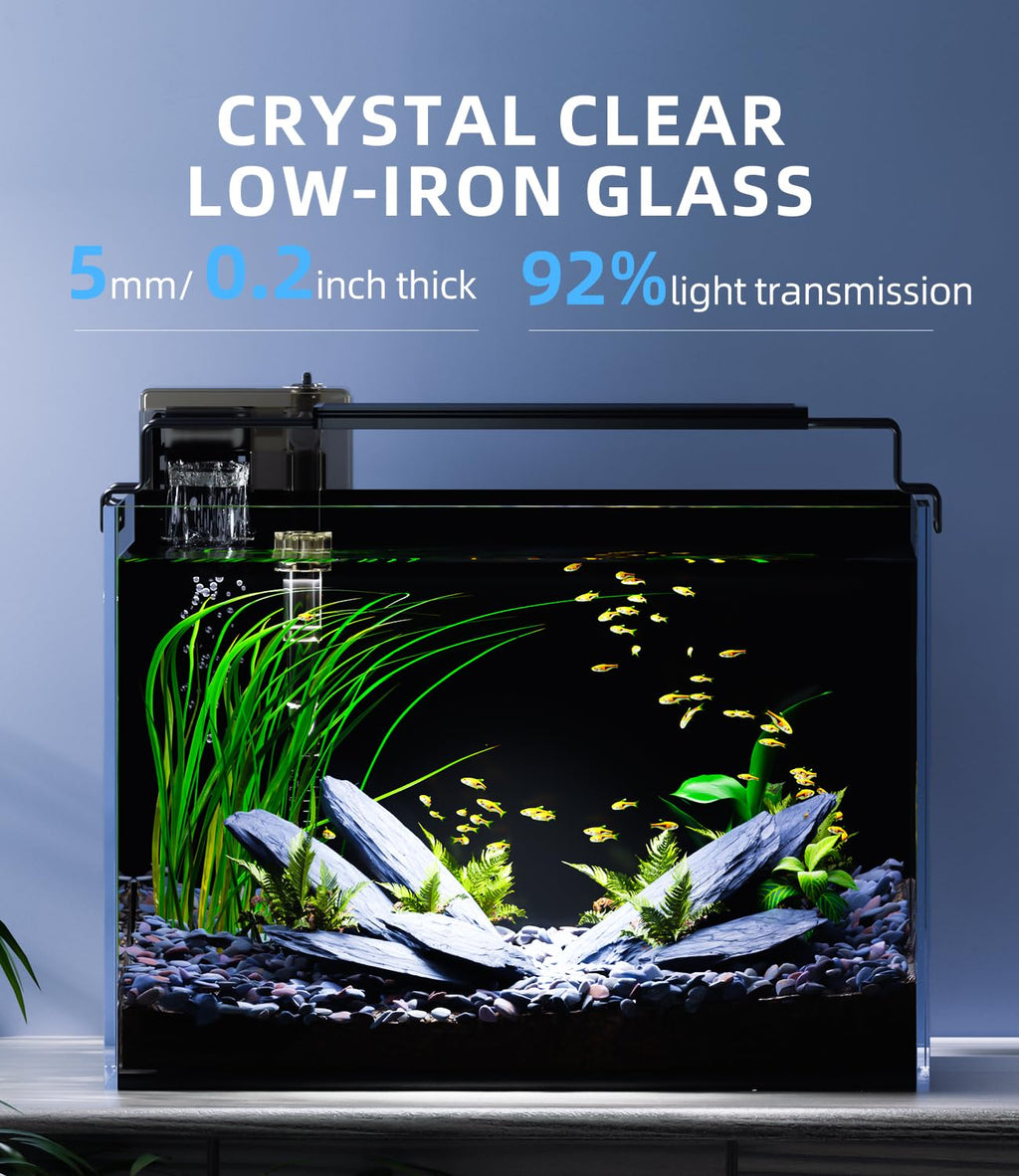 5 Gallon Rimless Glass Aquarium Starter Kit with Filter Light Lid M2963