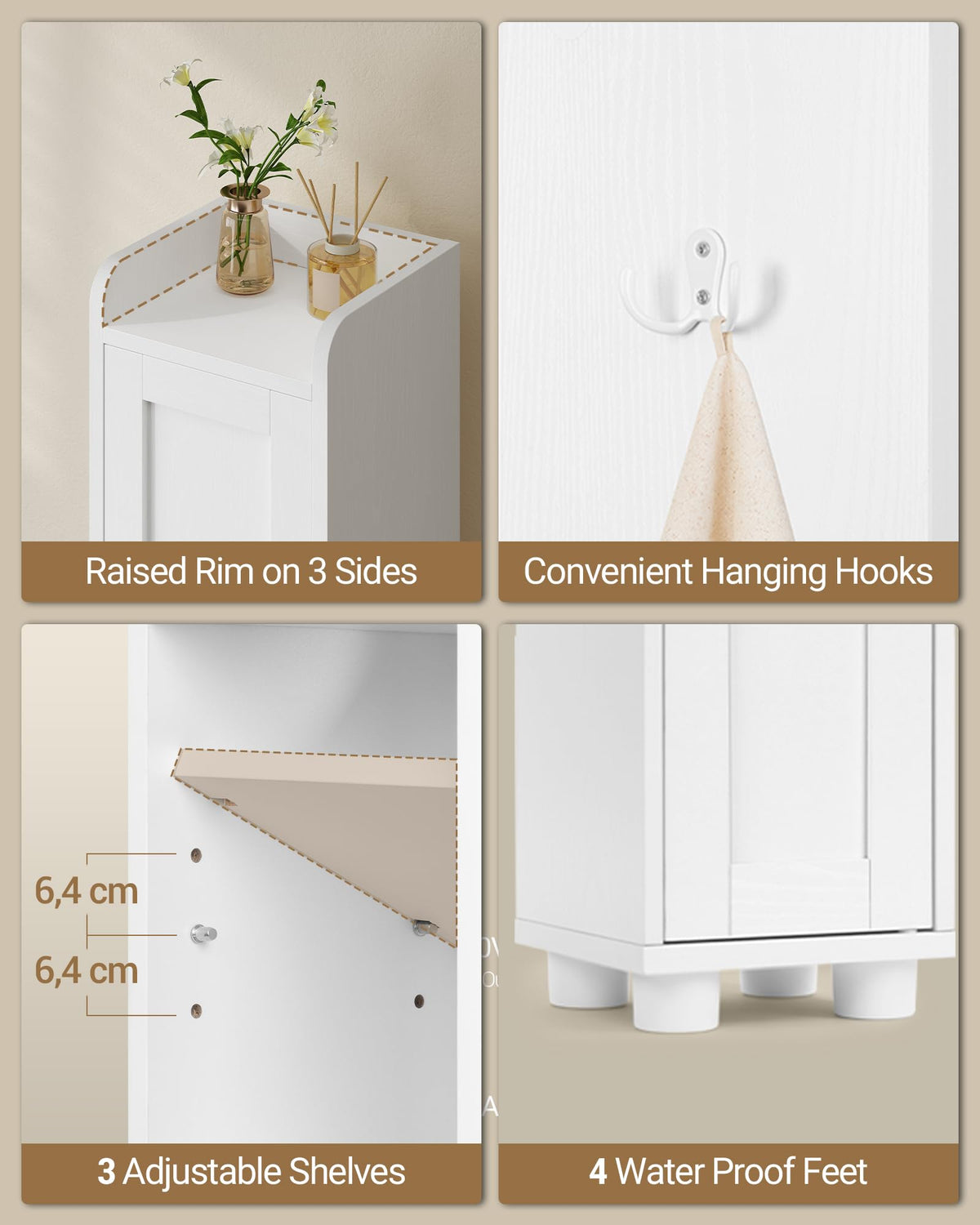 White Tall Narrow Bathroom Storage Cabinet R719