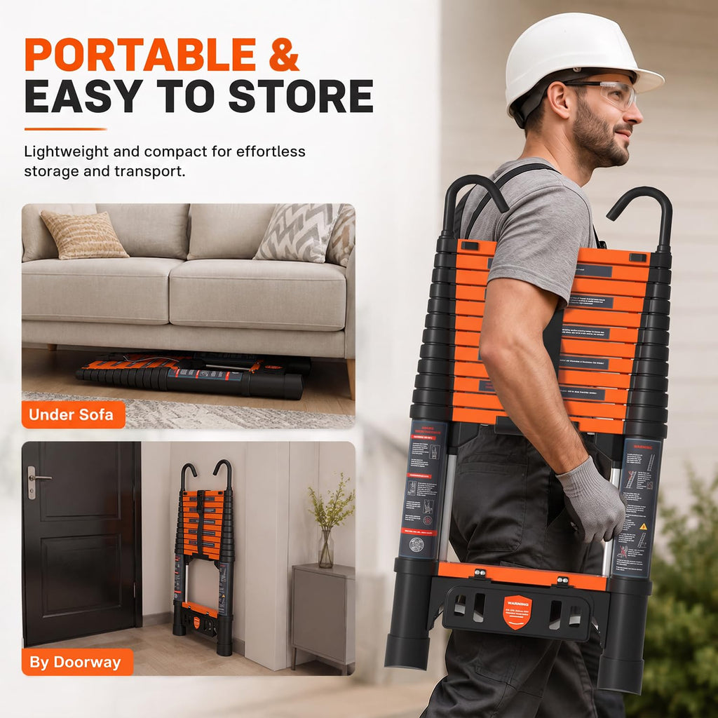 12.5 FT Aluminum Telescopic Ladder 330lbs G59590