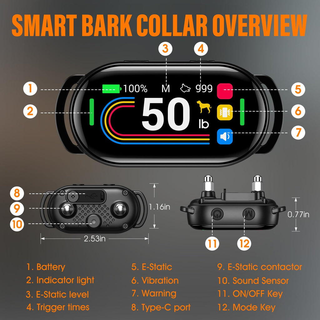 Rechargeable Smart Dog Bark Collar 4 Modes 8 Levels L50802