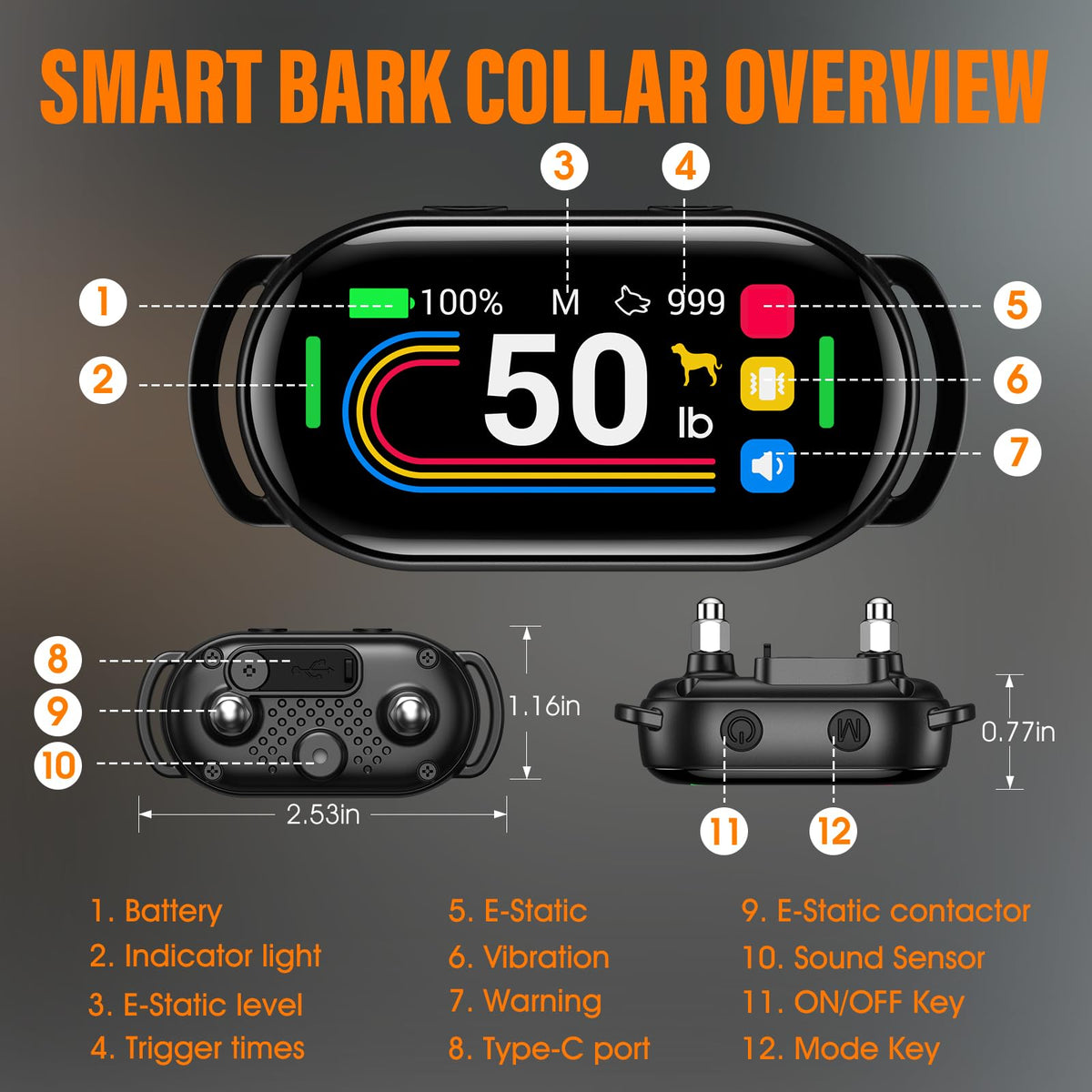 Rechargeable Smart Dog Bark Collar 4 Modes 8 Levels L50802