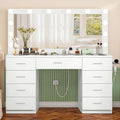 White Vanity Desk with Lighted Mirror and 9 Drawers S356