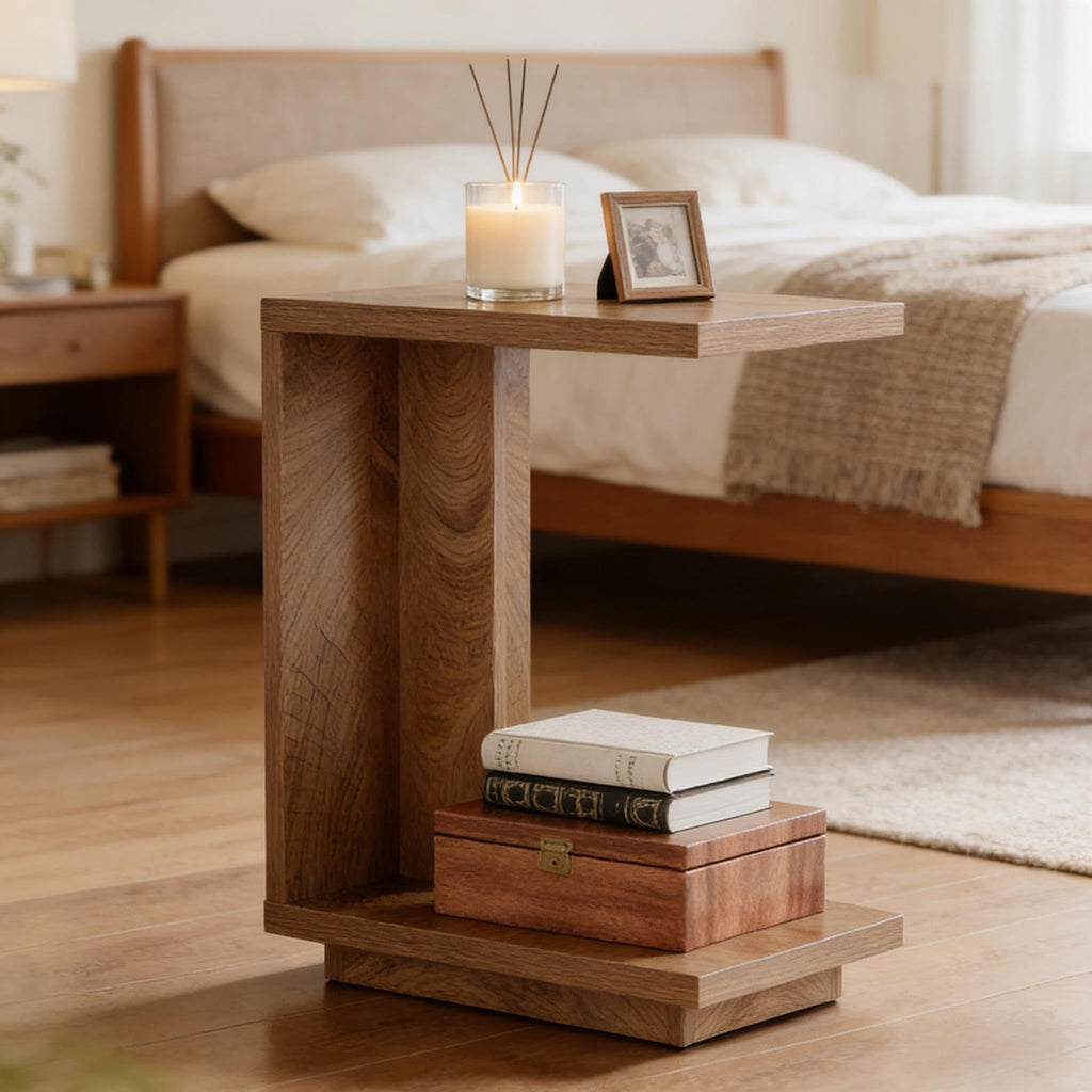 C-Shaped Side Table with Hidden Storage C4549
