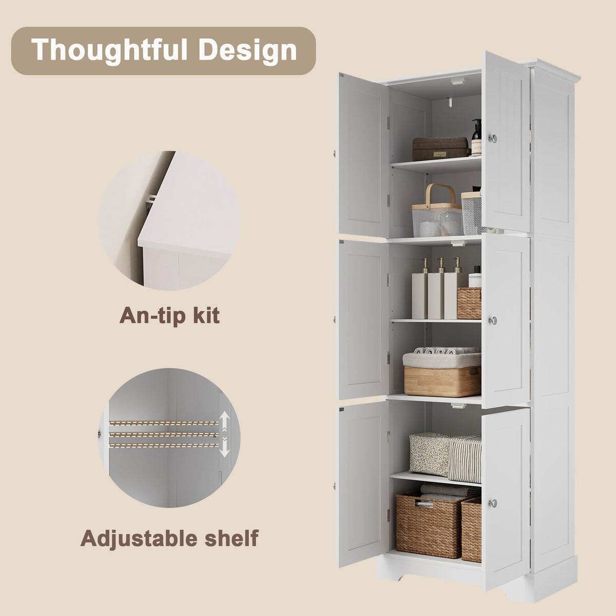 63.2" Tall Bathroom Storage Cabinet with 6 Doors Q5194
