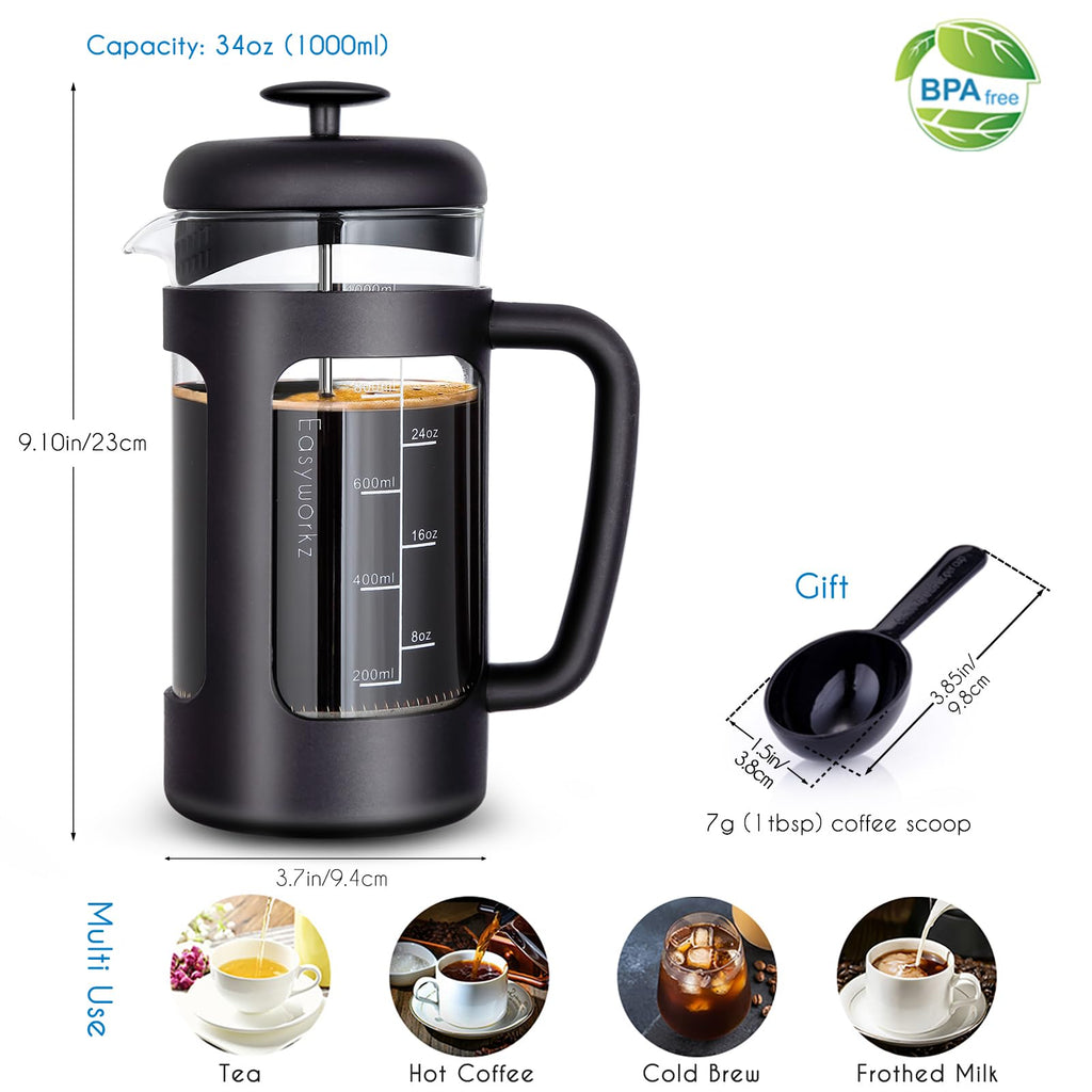 French Press and Gooseneck Pour Over Coffee Kettle 34 oz 12 oz Stainless Steel Silver U691