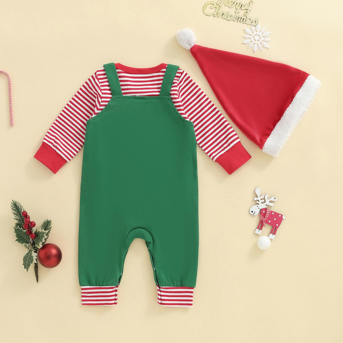 Newborn 1st Halloween 3Pcs Stripe Long Sleeve Romper Pants Hat Set H9719