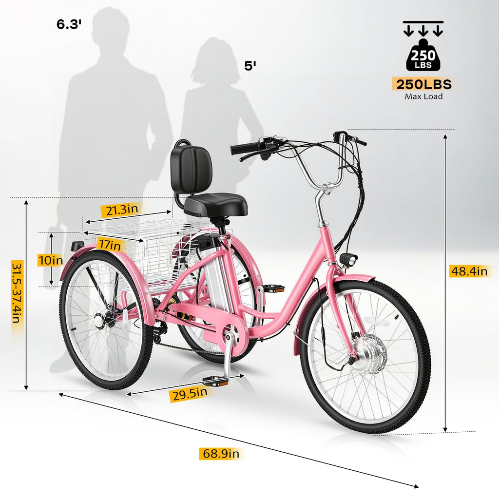 500W 3-Wheel Electric Trike with Removable Battery V502449