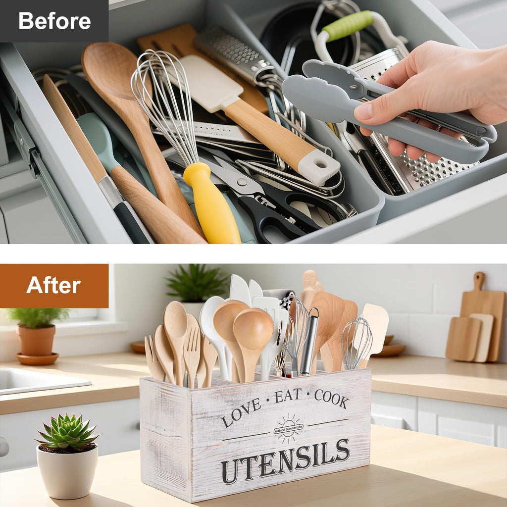 2 PC Wooden Utensil Holder T420879