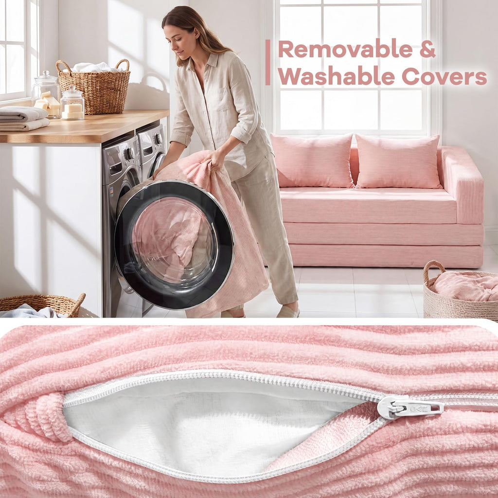 61" Pink Convertible Futon Sofa Bed R9473