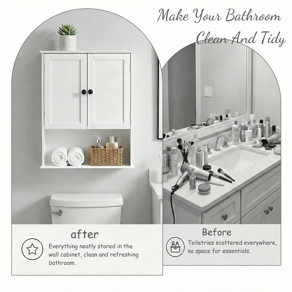 White 30" x 24" Wall Mounted Bathroom Cabinet with Adjustable Shelves V55255