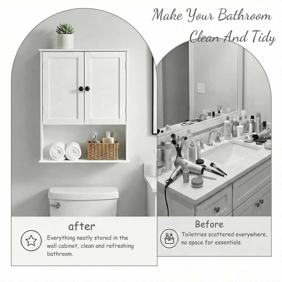 White 30" x 24" Wall Mounted Bathroom Cabinet with Adjustable Shelves V55255
