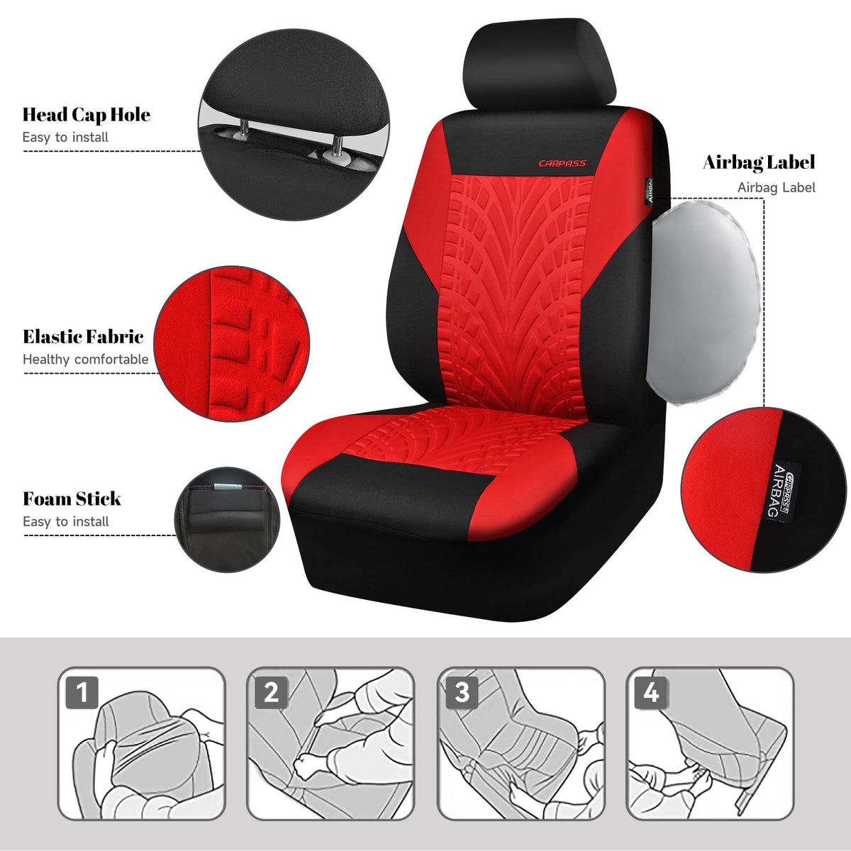Car Seat Covers Full Sets Black Red M4938