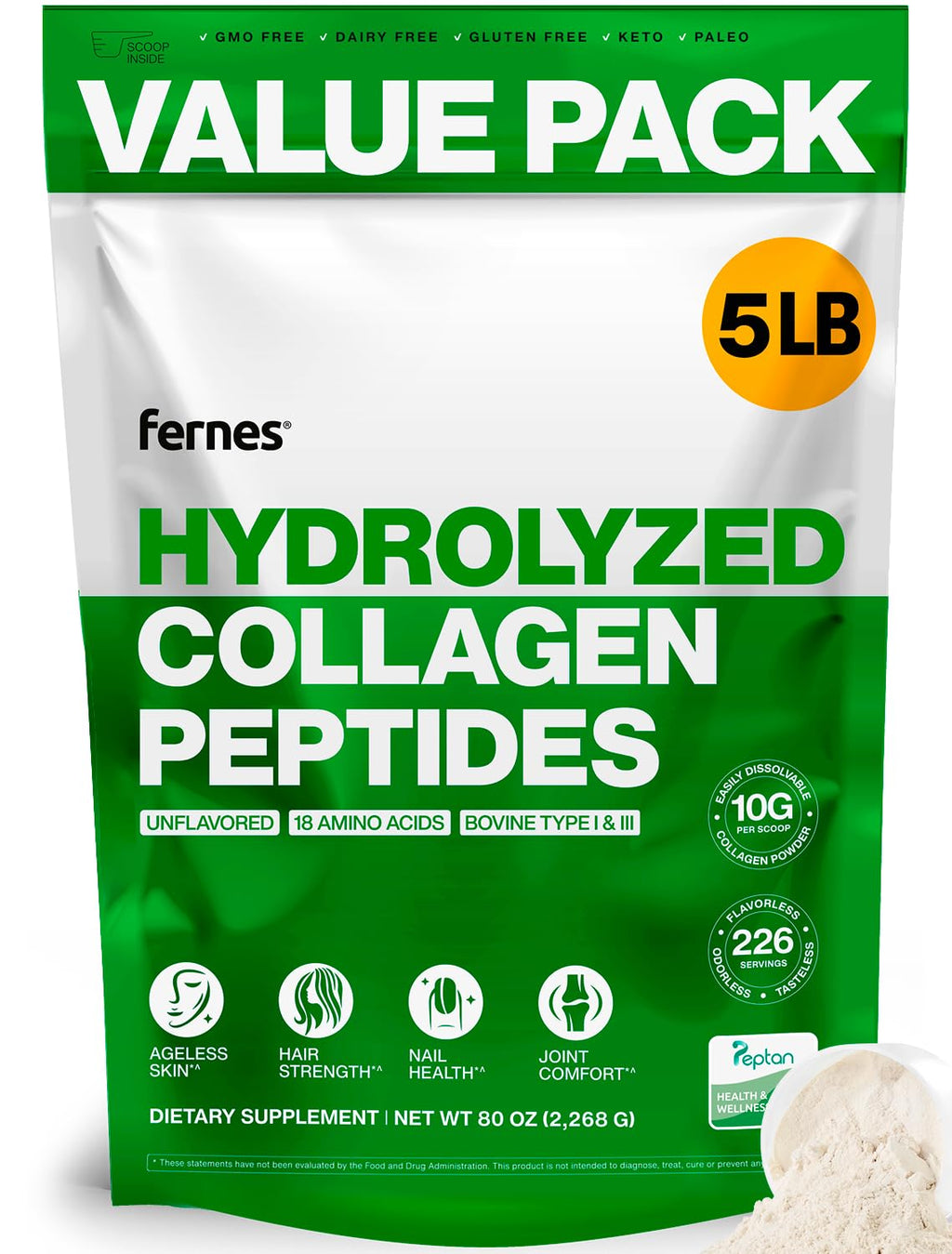 Hydrolyzed Collagen Peptides Protein Powder 5 LB W80228