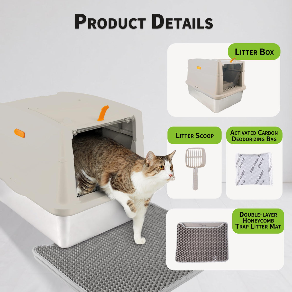 Large Stainless Steel Enclosed Cat Litter Box with Lid and Scoop G6065