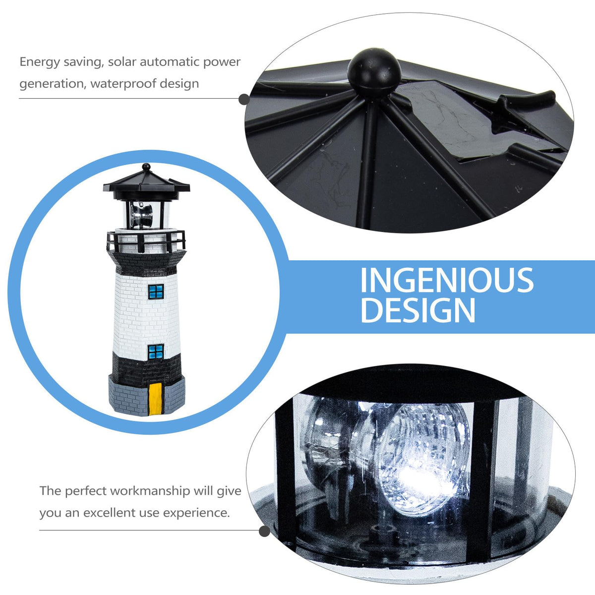 Solar Powered Lighthouse Resin LED Light F85234