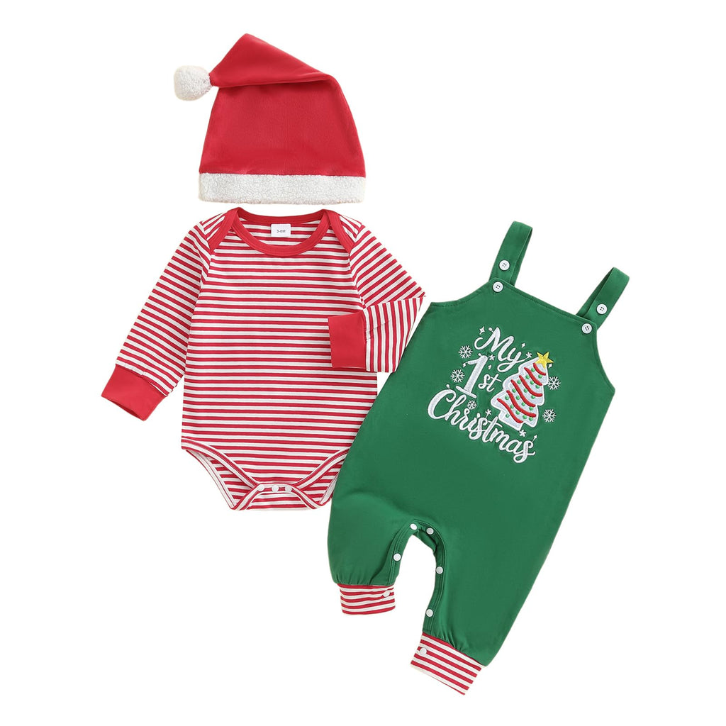 Newborn 1st Halloween 3Pcs Stripe Long Sleeve Romper Pants Hat Set H9719