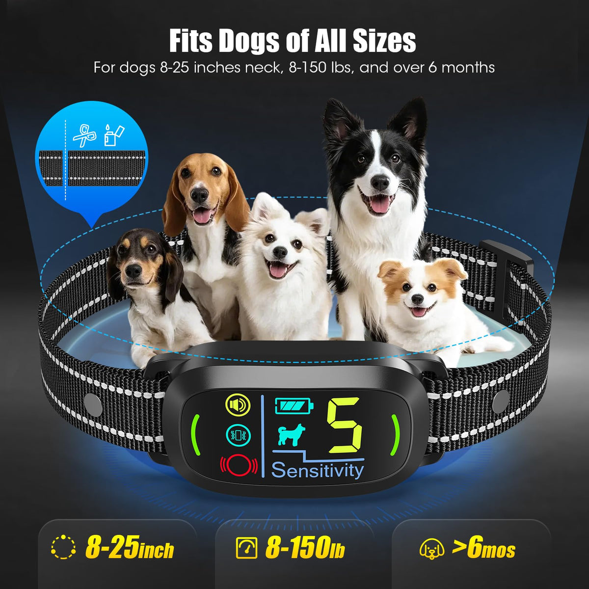 Black Dog Bark Collar with 5 Training Modes D267