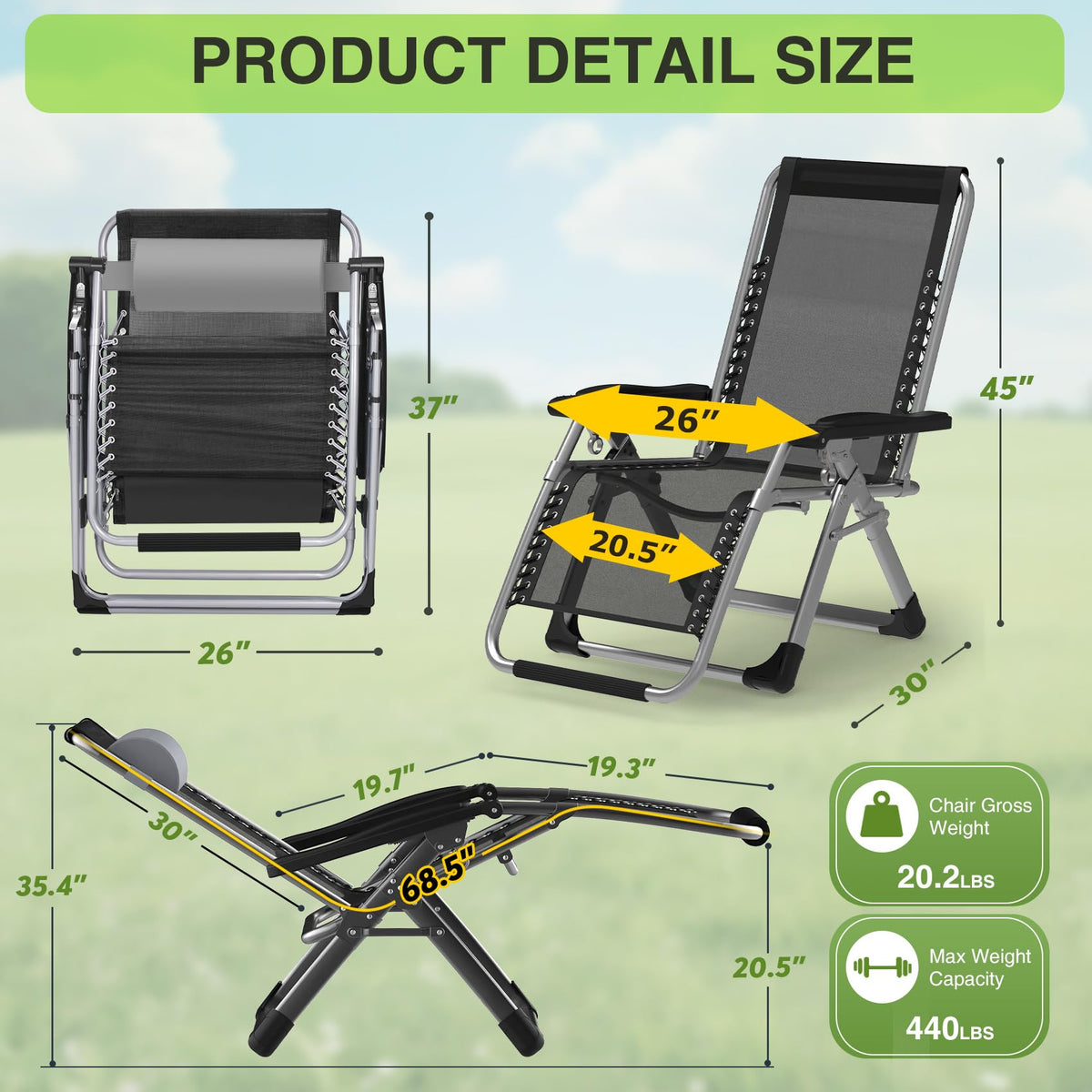 Zero Gravity Reclining Camping Lounge Chair with Cup Holder M895
