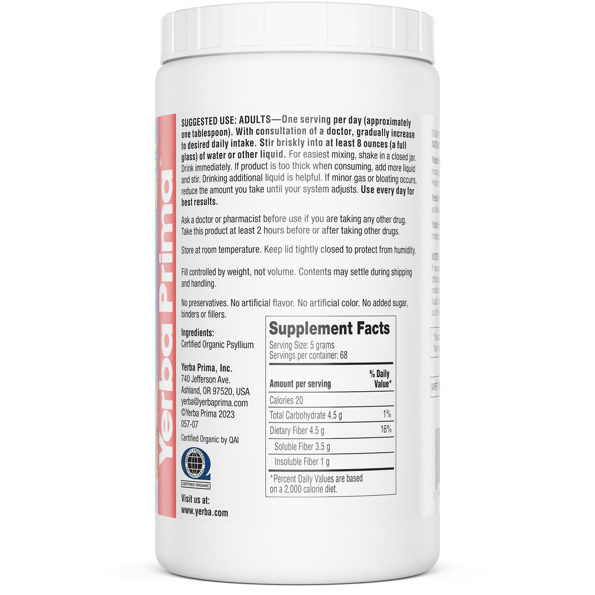 Organic Psyllium Whole Husks 12 oz Fiber Supplement V64506