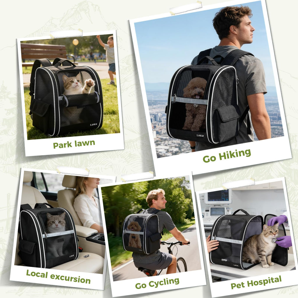 Dog Carrier Backpack for Small Medium Dogs Cats up to 18 lbs, Breathable Pet Backpack Carrier with 3 Entrances W888