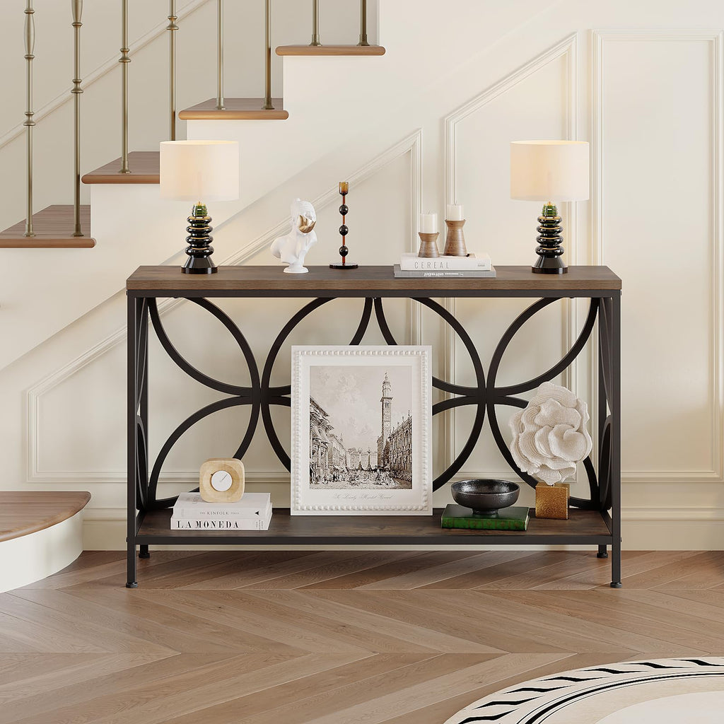 Narrow Sofa Table 47.2 Inch Industrial Console Table with Storage R99988