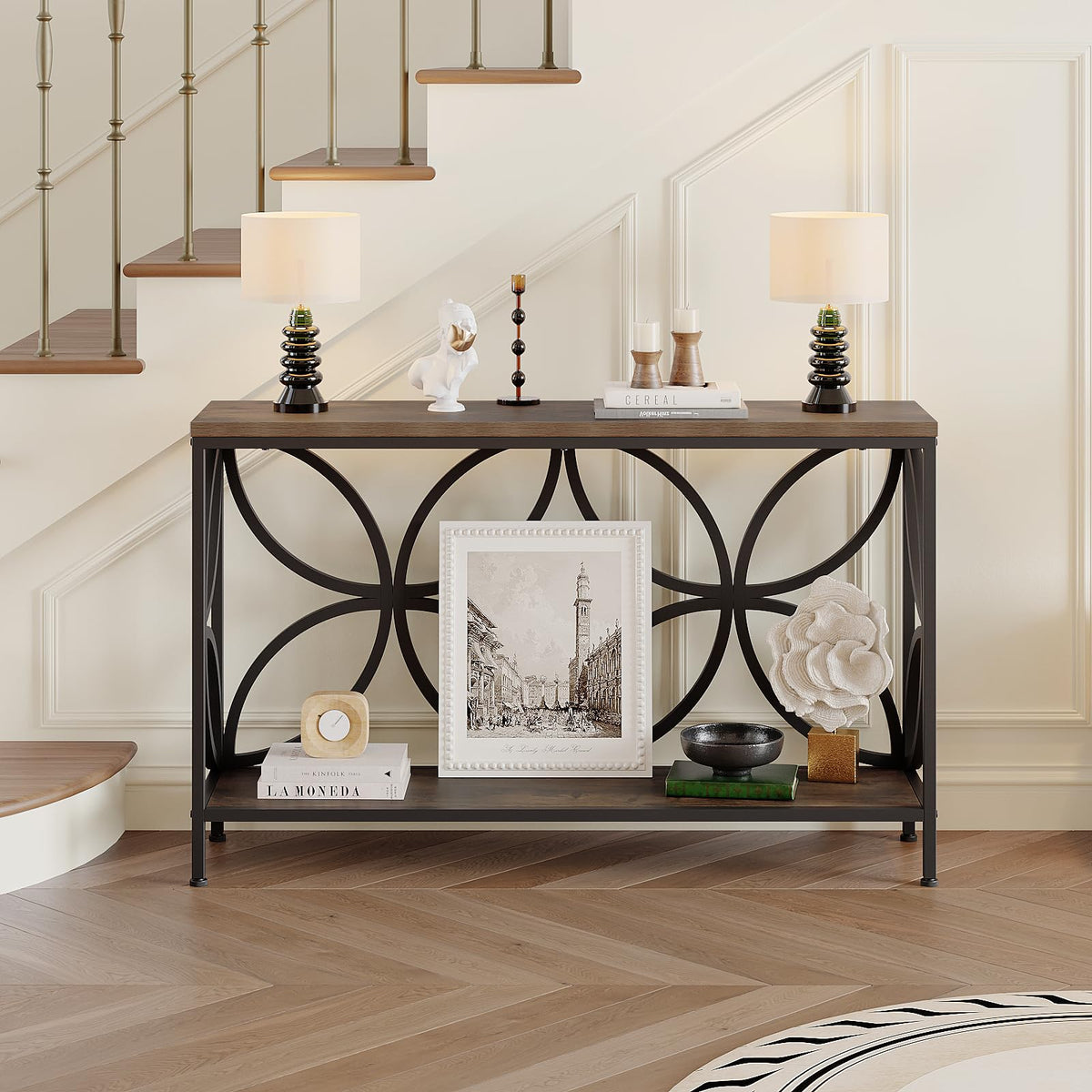 Narrow Sofa Table 47.2 Inch Industrial Console Table with Storage R99988