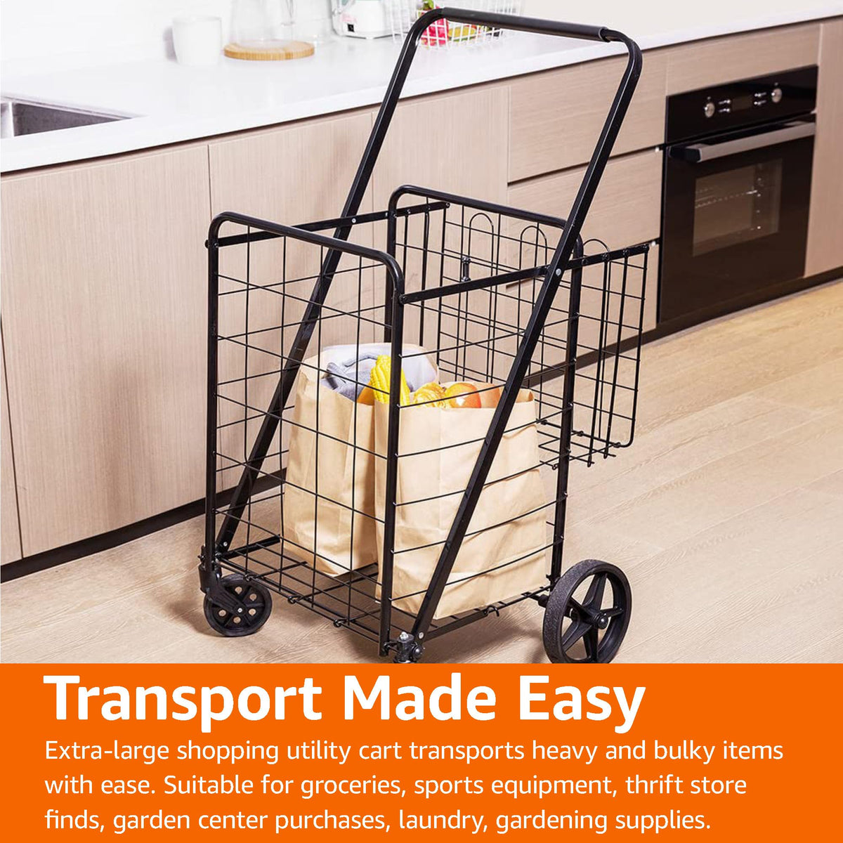 Foldable Utility Cart with 360-Degree Wheels, X-Large, Black Z11268