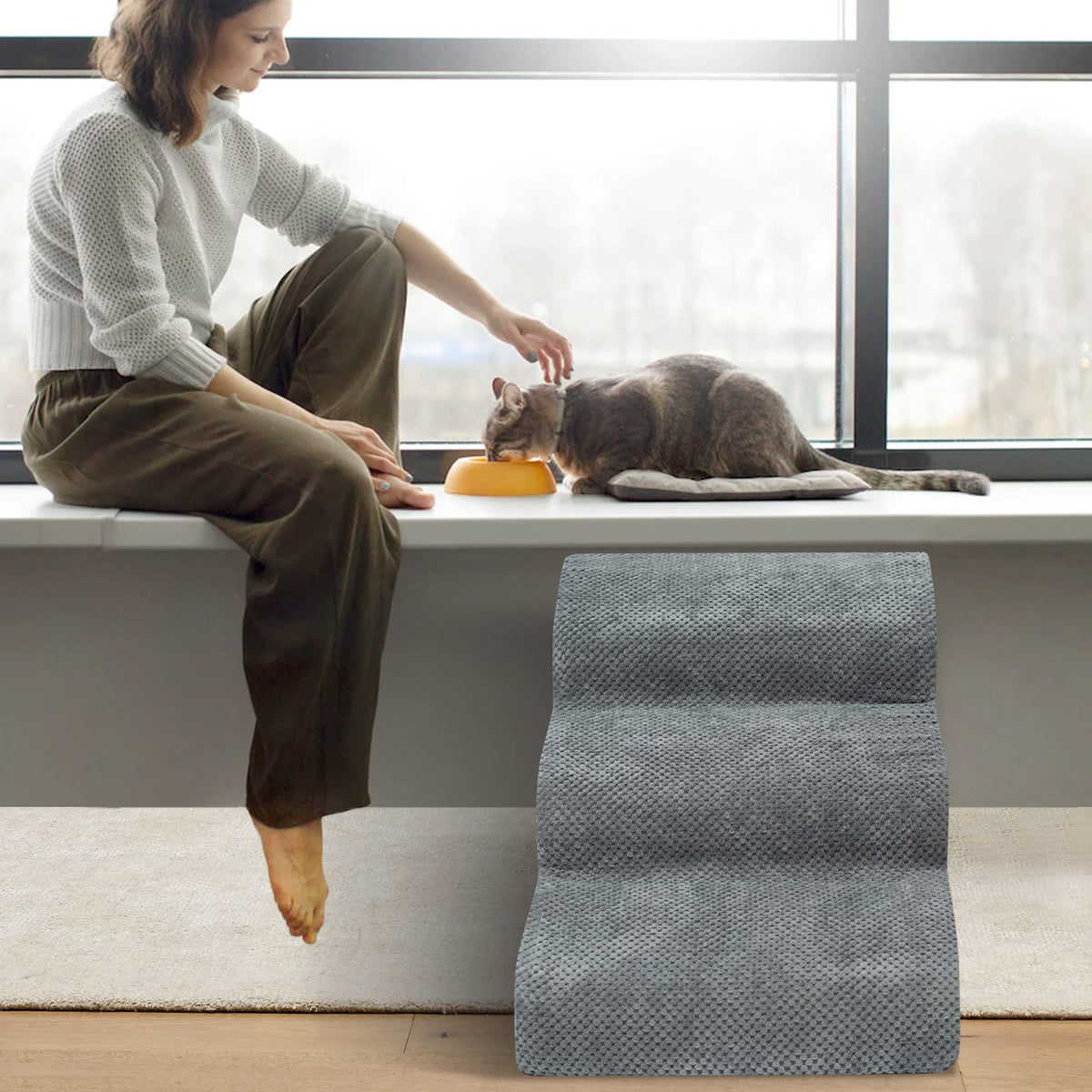 High Density Foam Dog Stairs 3 Steps Grey K280702