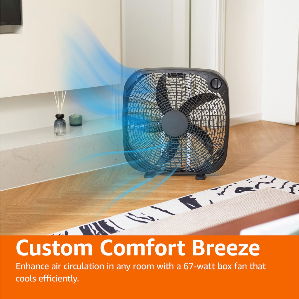Black 20-Inch 3-Speed Box Fan with Carry Handle S482