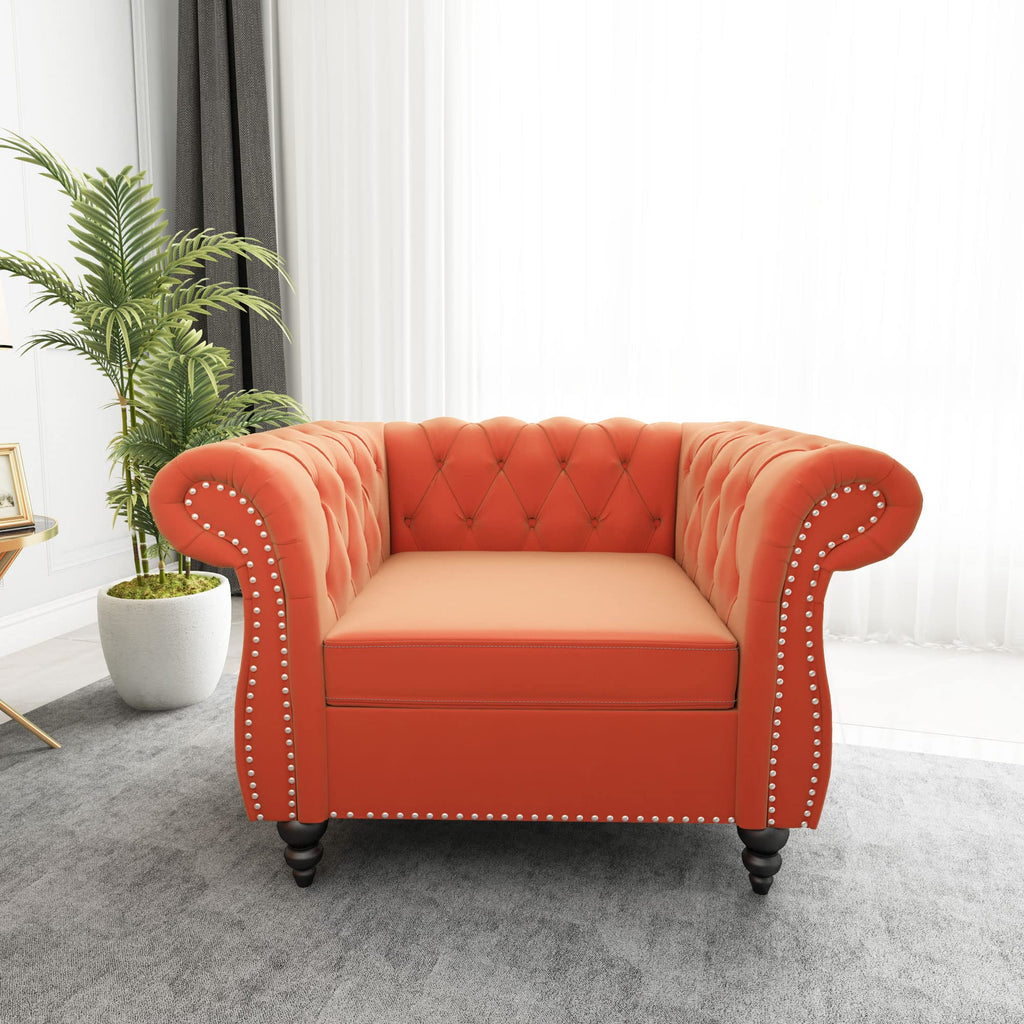 Orange Velvet Chesterfield Sofa Loveseat and Chair P147277