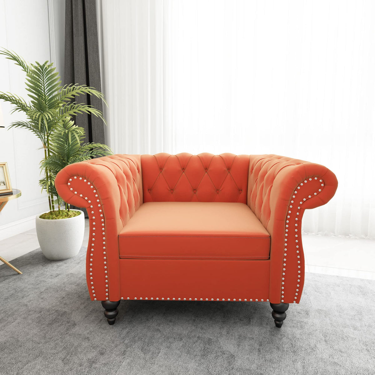 Orange Velvet Chesterfield Sofa Loveseat and Chair P147277