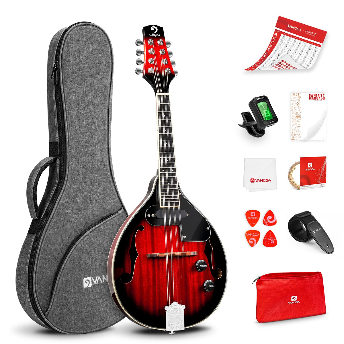 Red Burst 8 Strings Mahogany Acoustic Electric Mandolin I820