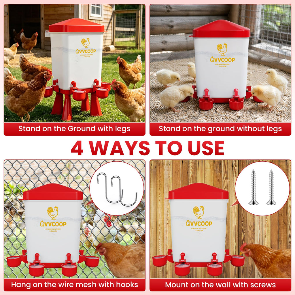 3 Gallon Automatic Chicken Waterer with 10 Cups Z3164