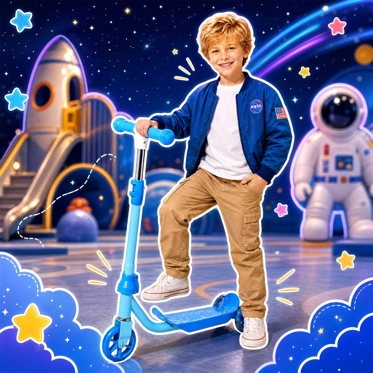 3 Wheel Kids Scooter with LED Light-Up Wheels and Adjustable Handlebar K56726