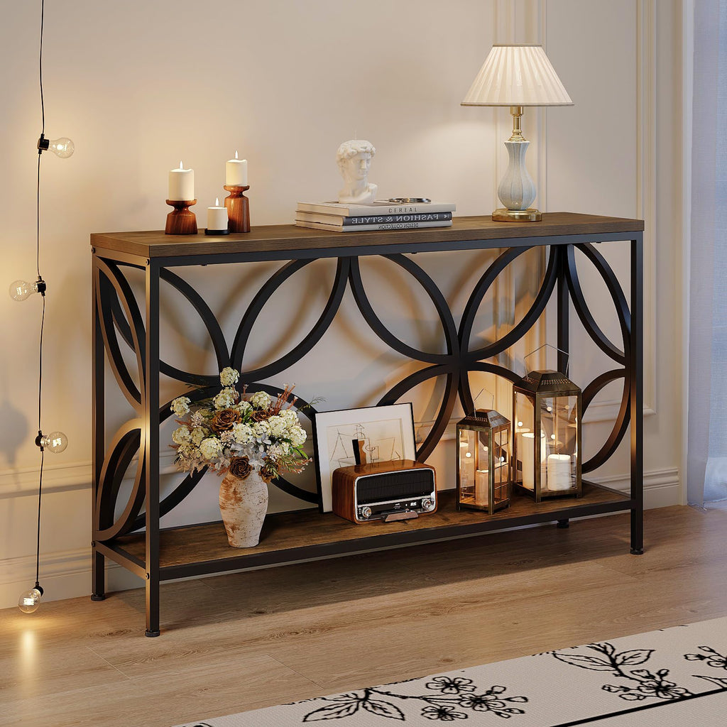 Narrow Sofa Table 47.2 Inch Industrial Console Table with Storage R99988