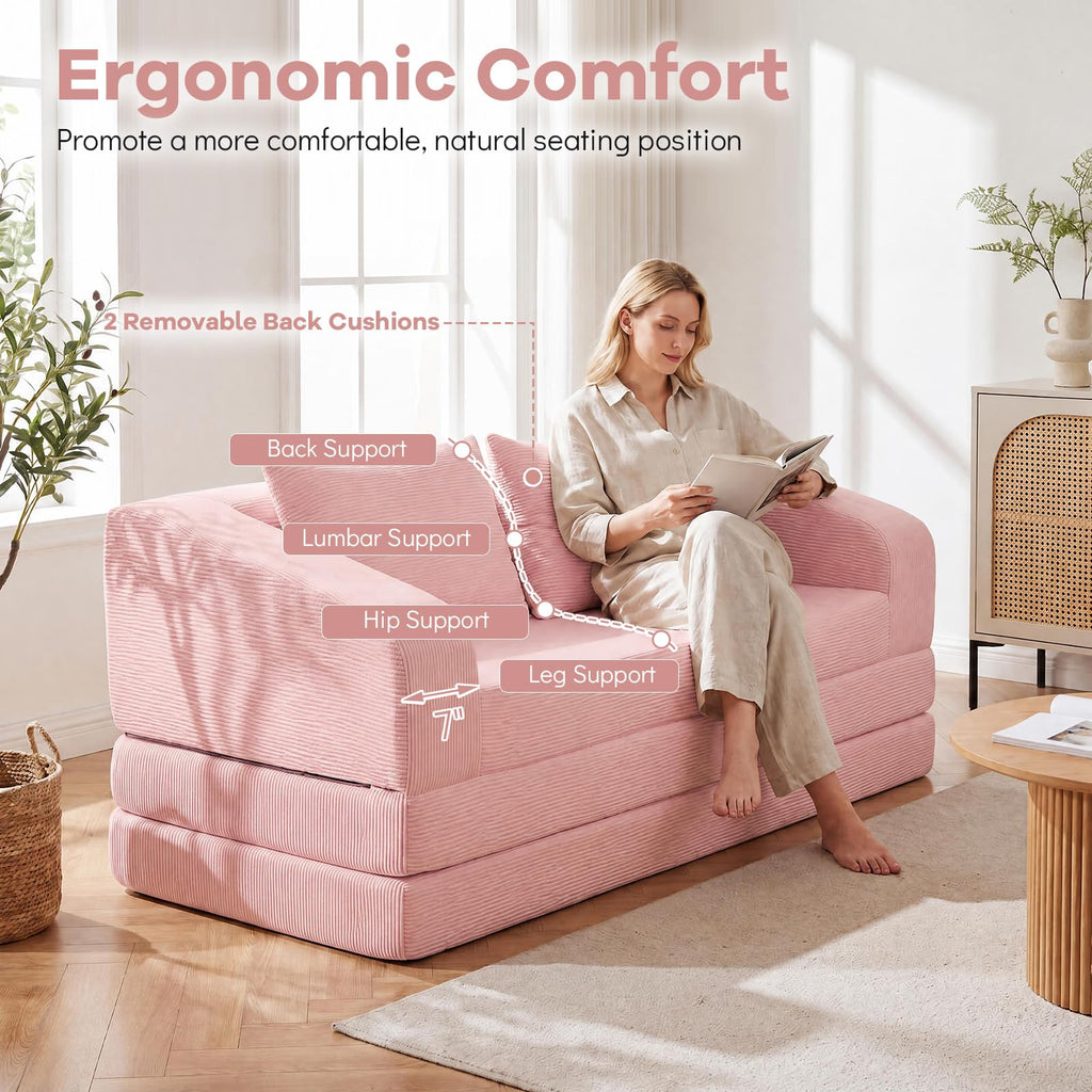61" Pink Convertible Futon Sofa Bed R9473