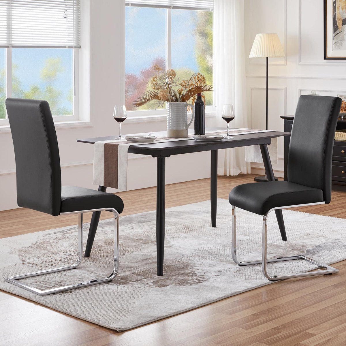 Dining Chairs Set of 2 High Back Black E166129