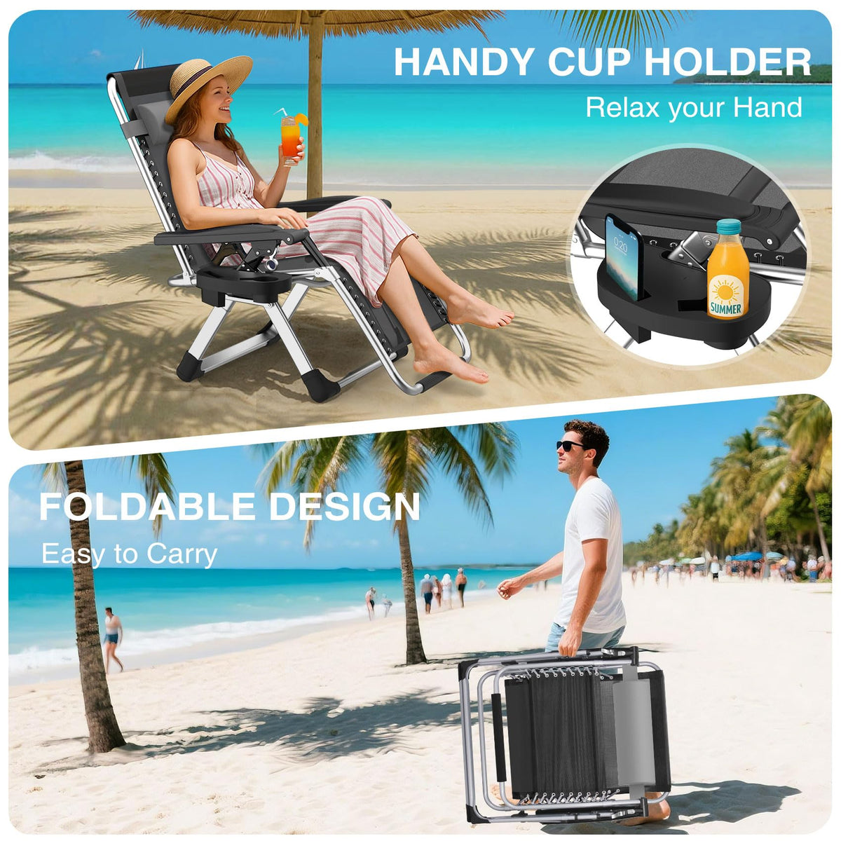 Zero Gravity Reclining Camping Lounge Chair with Cup Holder M895