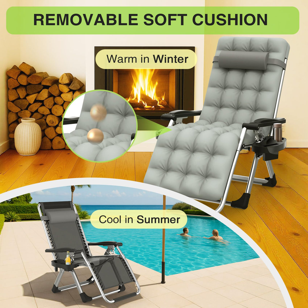 Zero Gravity Reclining Camping Lounge Chair with Cup Holder M895